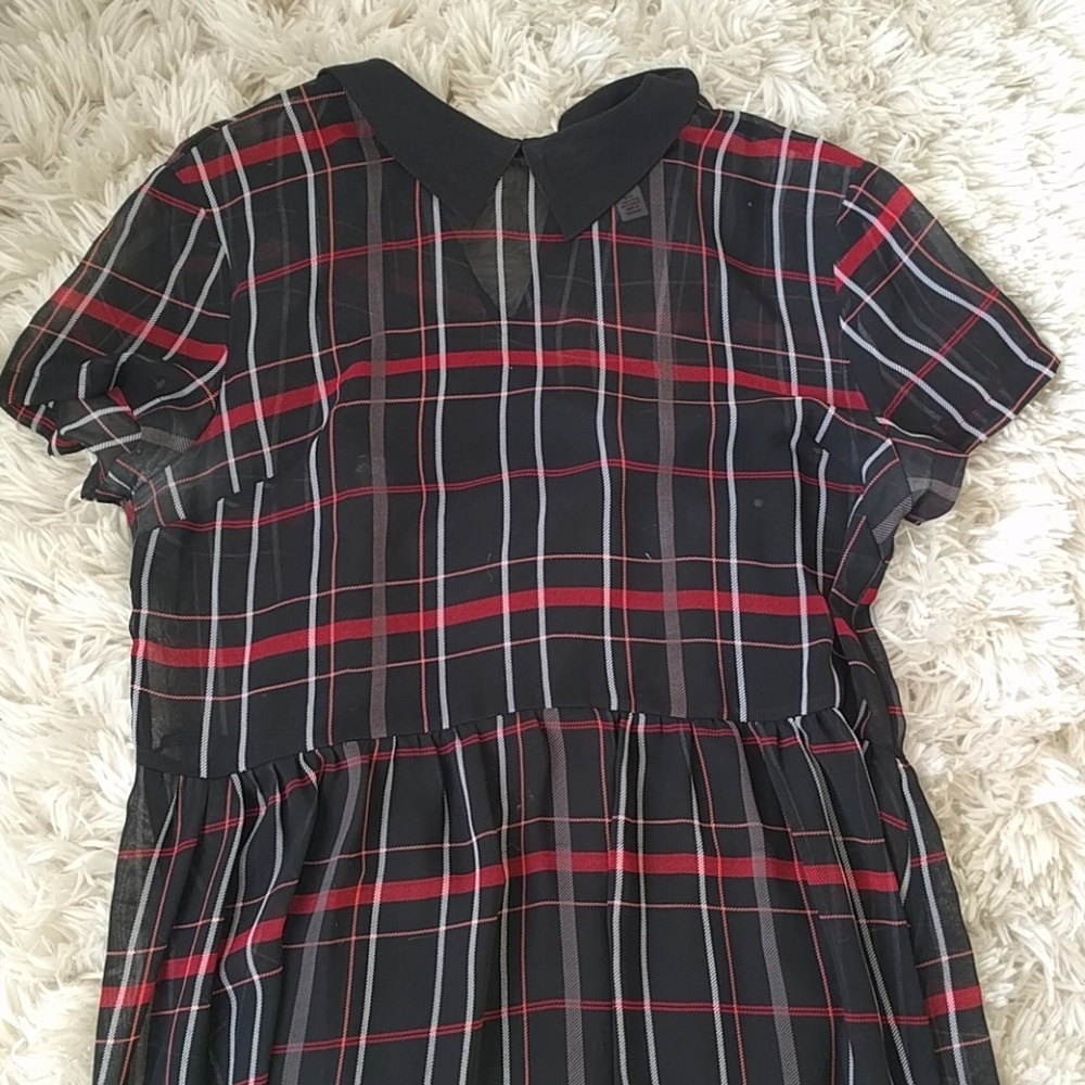 Arizona Black & Red Plaid Collared Sheer Dress